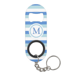 Porte-clé Décapsuleur Monogramme rayé bleu et blanc