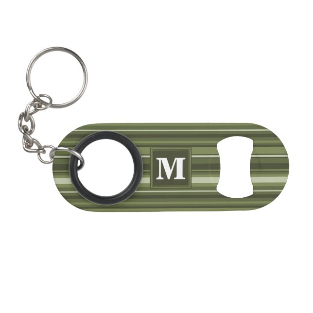 Porte-clé Décapsuleur Monogramme rayures vert olive (Devant (Horizontal))