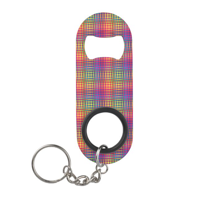 Porte-clé Décapsuleur Motif Abstrait Coloré à Damier (Devant)