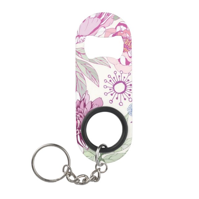 Porte-clé Décapsuleur Motif avec les fleurs roses (Devant)