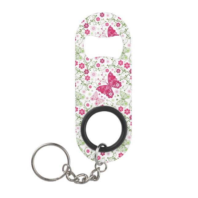 Porte-clé Décapsuleur Motif blanc floral (Devant)