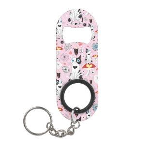 Porte-clé Décapsuleur motif des chats et des fleurs