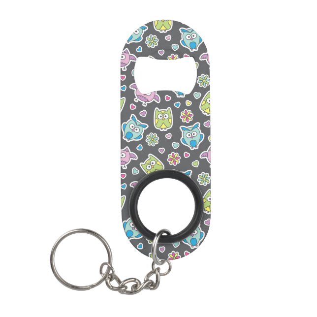 Porte-clé Décapsuleur motif des hiboux de bande dessinée (Devant)