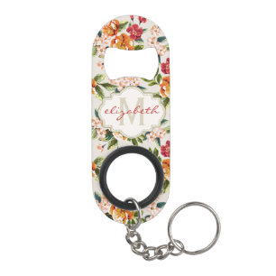 Porte-clé Décapsuleur Motif floral chic Girly avec le nom de monogramme