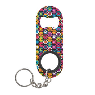 Porte-clé Décapsuleur Motif géométrique coloré avec des hexagones