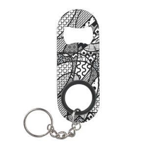 Porte-clé Décapsuleur Motif Patchwork Noir & Blanc 05