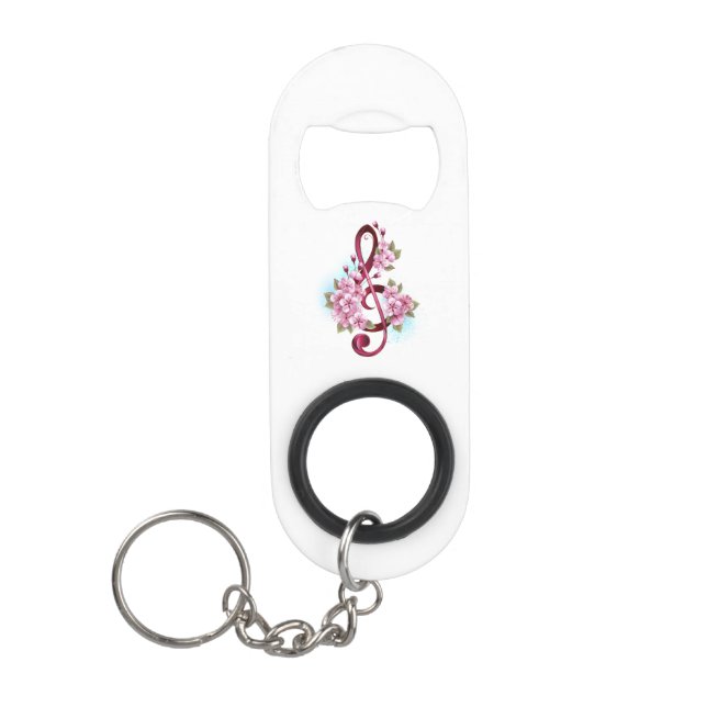 Porte-clé Décapsuleur Musical treble clef notes with sakura flowers (Devant)