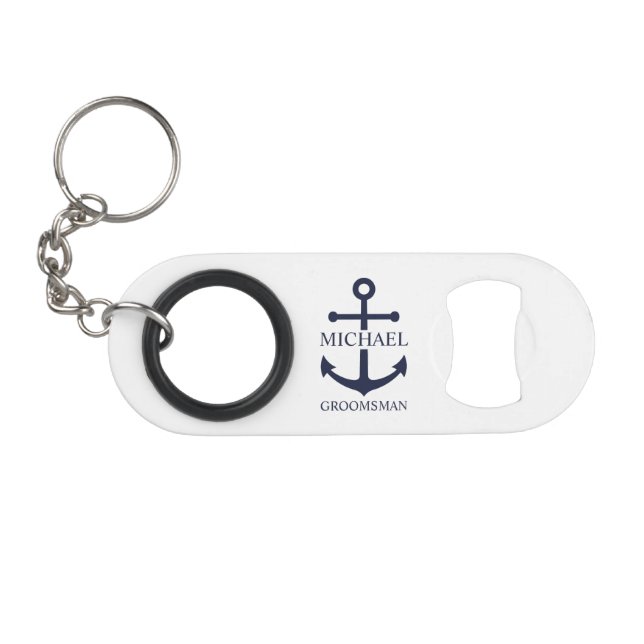 Porte-clé Décapsuleur Nautical Navy Blue Anchor Personalized Groomsmen (Devant (Horizontal))