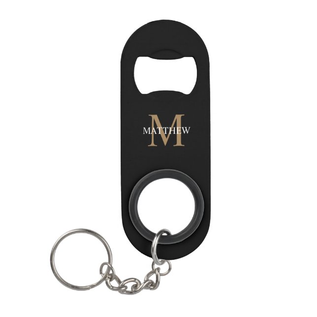 Porte-clé Décapsuleur Nom personnalisé Monogramme noir (Devant)