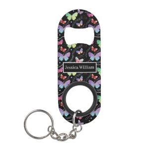 Porte-clé Décapsuleur Nom personnel Élégant Papillons violets brillants