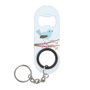 Porte-clé Décapsuleur Oiseau bleu dans l'arbre en fleurs