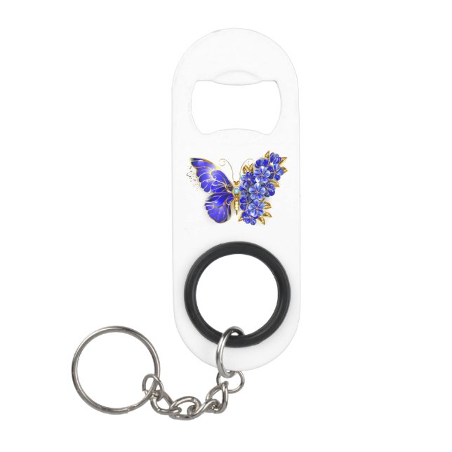Porte-clé Décapsuleur Papillon saphir à fleurs (Devant)