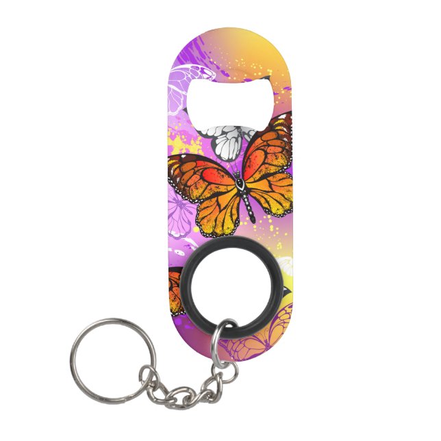 Porte-clé Décapsuleur Papillons Monarque sur Arrière - plan pourpre (Devant)