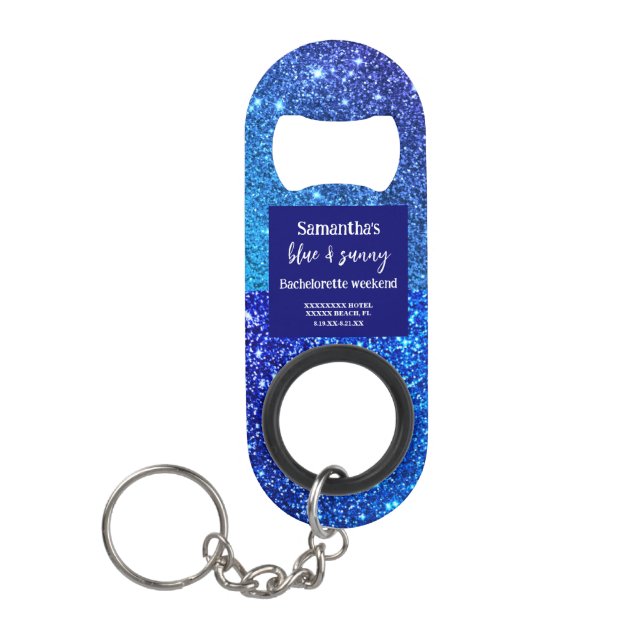 Porte-clé Décapsuleur Parties scintillant bleue Bachelorette (Devant)