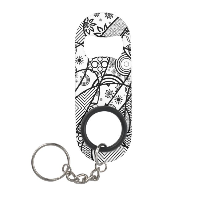 Porte-clé Décapsuleur Patchwork motif noir et blanc 01 (Devant)