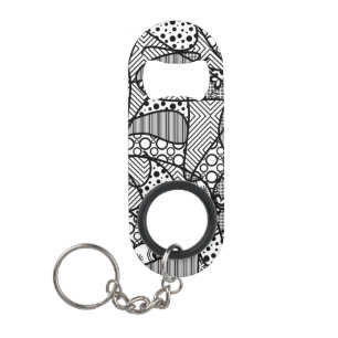 Porte-clé Décapsuleur Patchwork noir et blanc 04 de motif