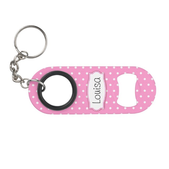 Porte-clé Décapsuleur Pois de fleurs roses ouvre-bouteille (Devant (Horizontal))