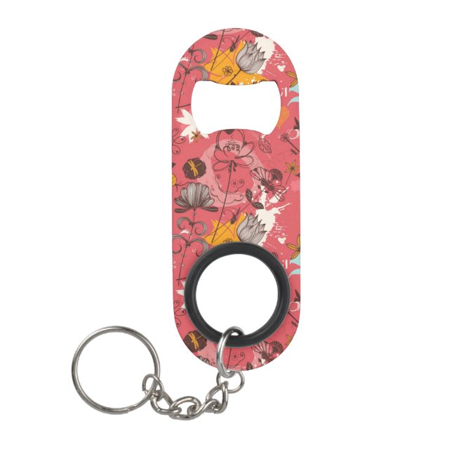 Porte-clé Décapsuleur Rétro motif floral 3 (Devant)