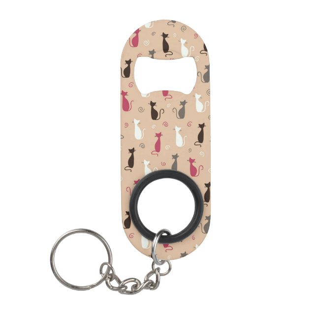 Porte-clé Décapsuleur rose de motif de chats (Devant)