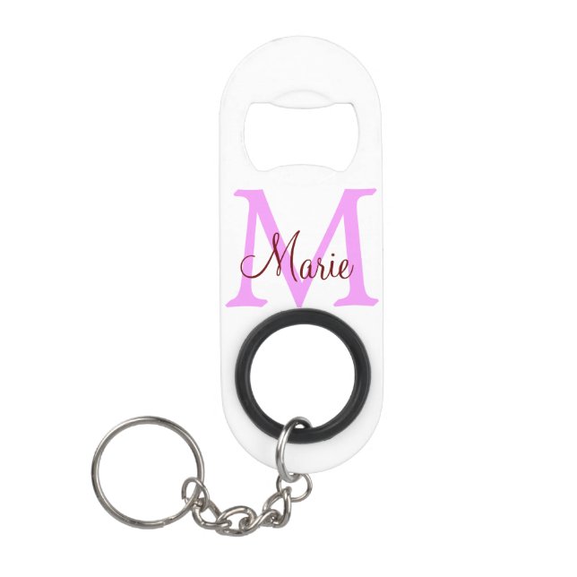 Porte-clé Décapsuleur simple nom minimal ajouter monogramme rose rouge   (Devant)