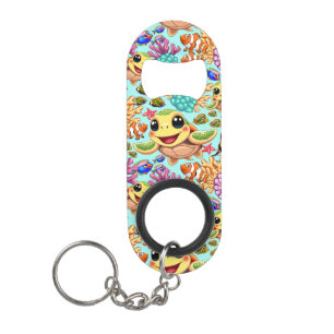 Porte-clé Décapsuleur Tortue de mer Bébé heureux et mignonne personnage