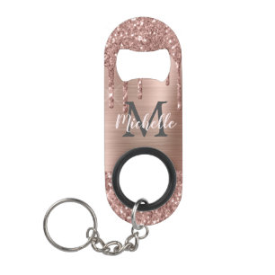 Porte-clé Décapsuleur Unités de Parties scintillant en or Rose monogramm
