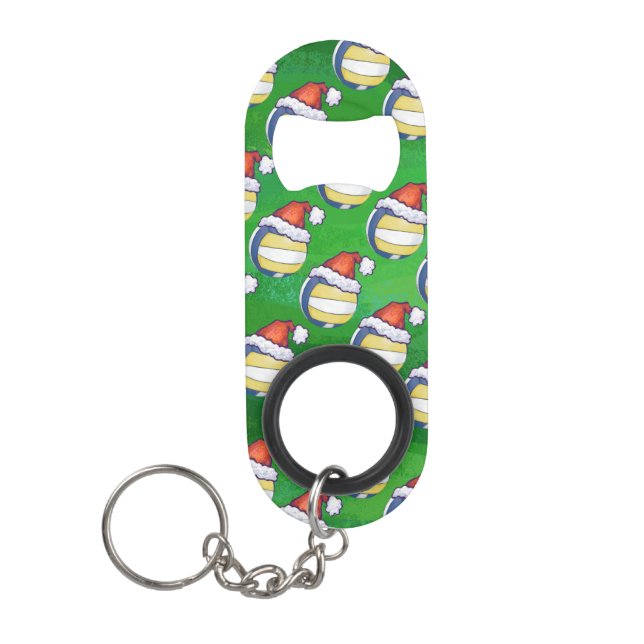 Porte-clé Décapsuleur Volley-ball avec Casquette de Noël (Devant)