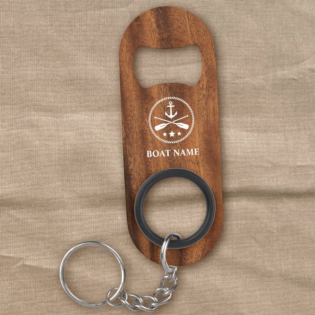 Porte-clé Décapsuleur Votre bateau ou nom Ancre & Oars Faux Wood (Créateur téléchargé)