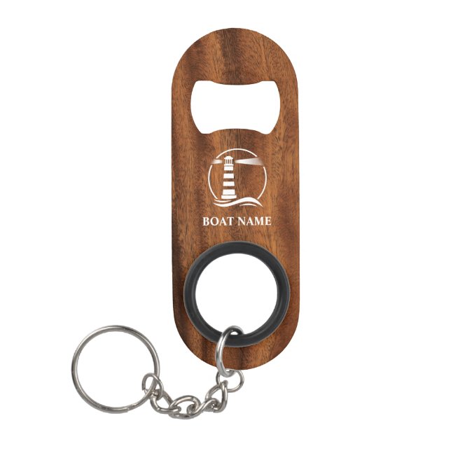 Porte-clé Décapsuleur Votre bateau ou nom Phare classique Faux Wood (Devant)