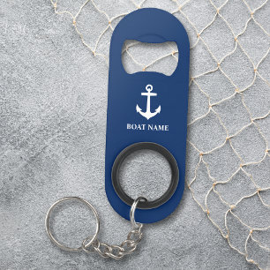 Porte-clé Décapsuleur Votre bleu d'Ancre de nom de bateau