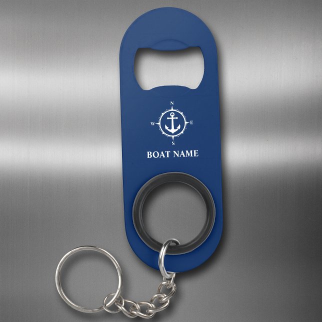 Porte-clé Décapsuleur Votre nom de bateau Compass Ancre Bleu (Créateur téléchargé)