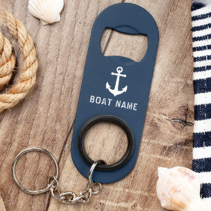 Porte-clé Décapsuleur Votre nom de bateau Vintage Ancre nautique gris bl