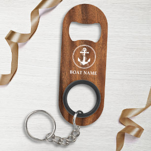 Porte-clé Décapsuleur Votre nom ou nom de bateau Ancre & corde sur Wood 