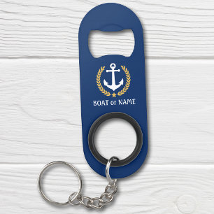 Porte-clé Décapsuleur Your Boat Name Anchor Gold Style Laurel Blue