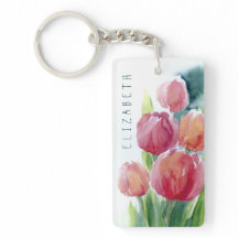 porte - clé des fleurs d'aquarelle des tulipes rou