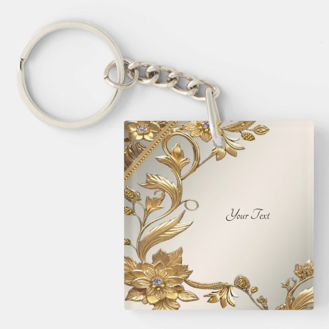 Porte - clé Floral Feuille Golden Wavy (Devant)