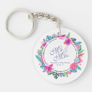 Porte - clé Mariage floral tropical personnalisé