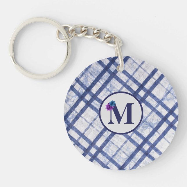 Porte - clé monogramme bleu classique (Devant)