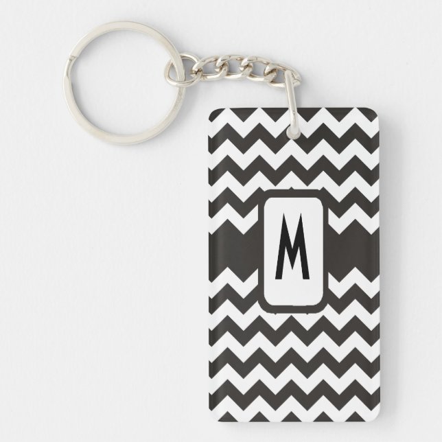 Porte - clé Monogrammed Chevron : Noir, Blanc Zigz (Devant)