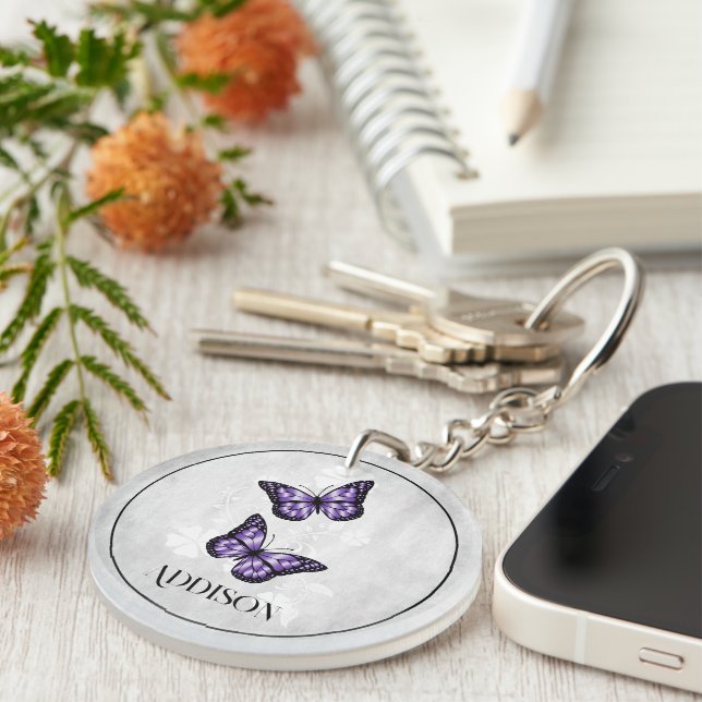 Porte - clé personnalisé de papillon pourpre (Devant droit)