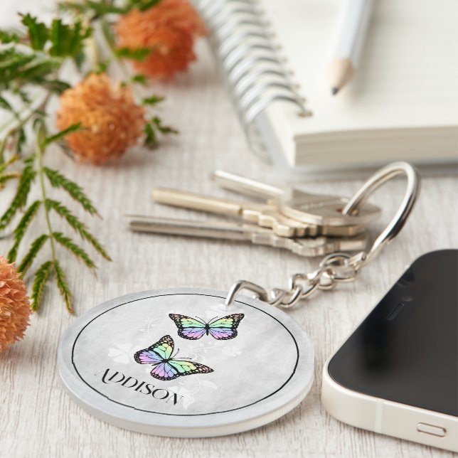 Porte - clé personnalisé Rainbow Butterfly Floral (Devant droit)