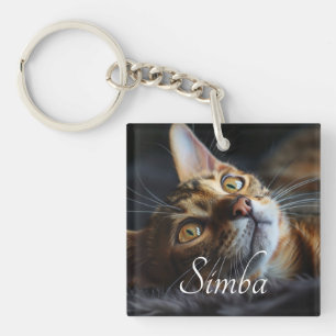 Porte - clé photo de chat personnalisable avec nom