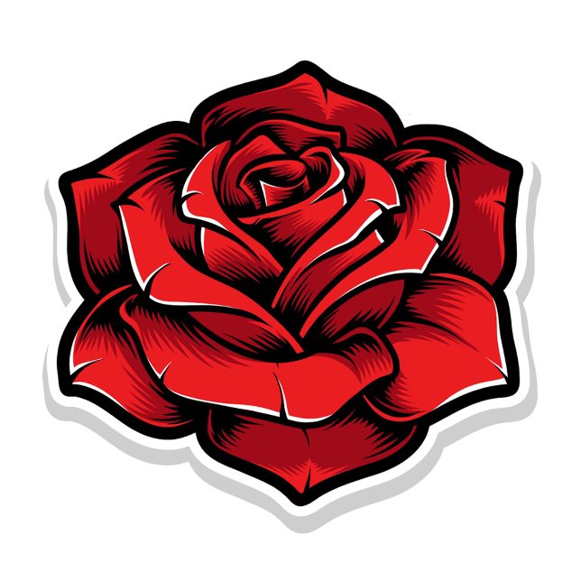 Porte - clé Red Rose (Illustration of a red rose with a black outline and white highlights, set against a white background)