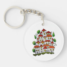 Porte - clé ronde (Doodle - dessiné à la main)