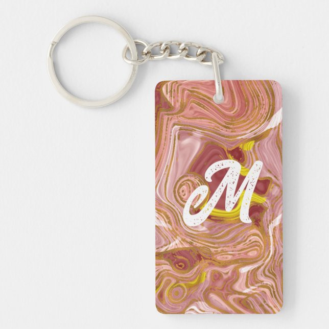 Porte - clé rose de monogramme en marbre rose et o (Devant)