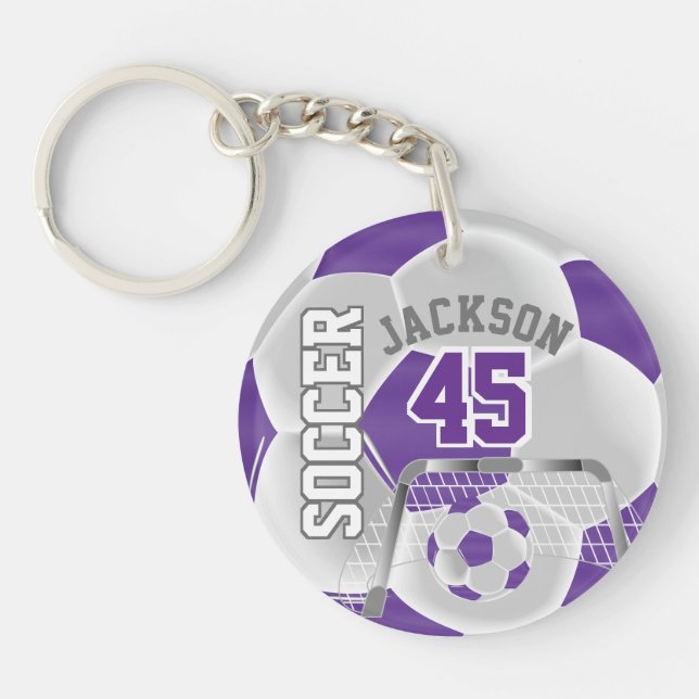 Porte - clé sportif ⚽ balle violet et blanc (Devant)