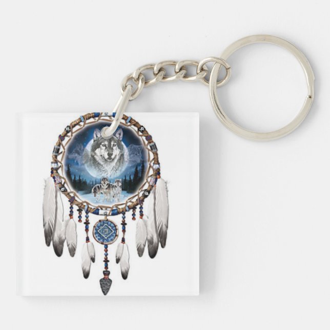 porte clef acrylique dreamcatcher loup couleur (Dos)