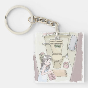 PORTE-CLÉS さにししじ お手洗いの履き物を揃えている女性のイラスト