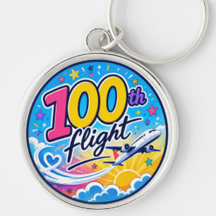 Porte-clés 100ème vol avion coloré voyage souvenir