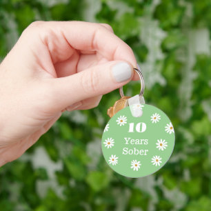 Porte-clés 10 Ans Sobre, Sobriety Daisy Personnalisable